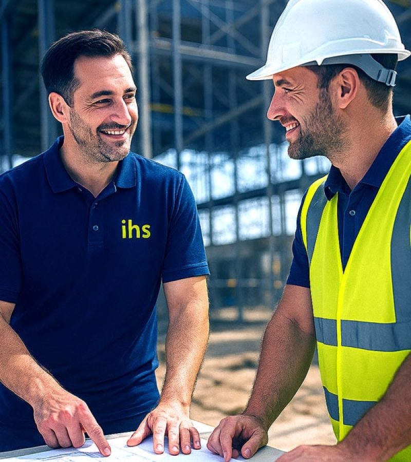 Sigeko und SiFa besprechen einen Maßnahmenplan auf der Baustelle.