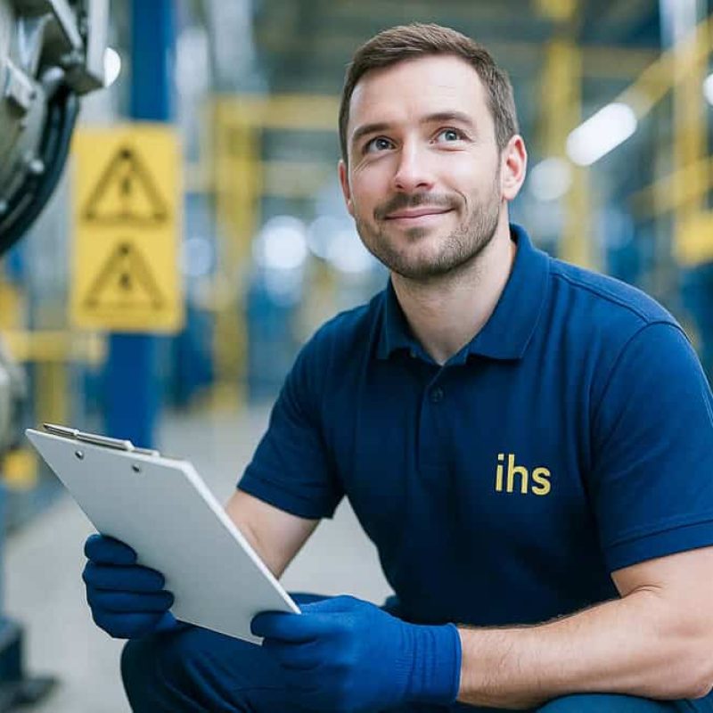 Eine SiFa der IHS führt eine Begehung auf einer Baustelle durch.